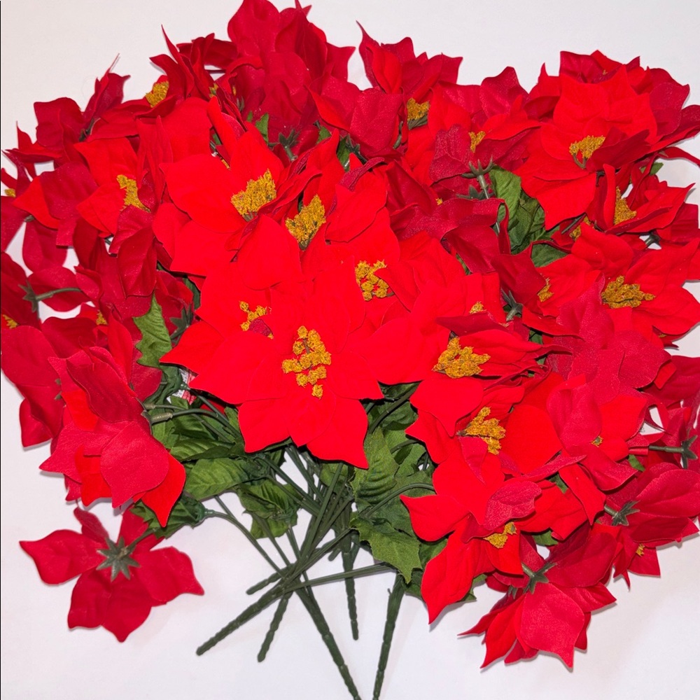 Red Poinsettia Artificial Floral Stems Holiday Bouquet RED POINSETTIAS SET OF 6